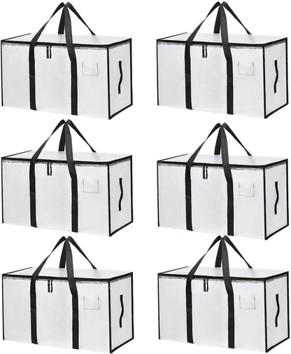 Skiennix Large Moving Bags - Heavy Duty Storage Totes with Zippers & Handles | Space-Saving Clear 6 Pack
