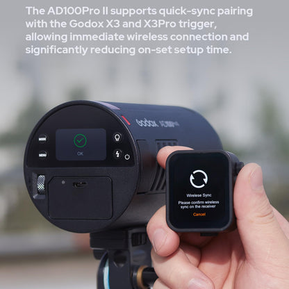 Godox AD100 Pro II AD100Pro II 100Ws Flash, 490 Full Power Flashes, 0.01-1.5s Recycling, 2W LED Model Light, 1/8000s HSS, 2.4G Wireless, Pocket Flash Strobe for DSLR Cameras (Godox AD100 Pro Upgrade)