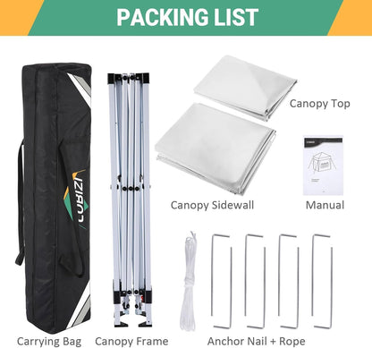 COBIZI 10x10 Pop Up Canopy Tent with 4 Sidewalls Party Tents Waterproof UPF 50+ Commercial Instant Outdoor Events Tent for Parties Markets Backyard, Ropes（10 x 10 ft White