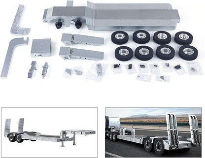 TOUCAN RC HOBBY US in Stock 1/14 DoubleE Metal 2 Axels Low Trailer Flatbed E012 001 for Remote Control Tractor Truck E113 RC Lorry Car Model Upgrade Parts
