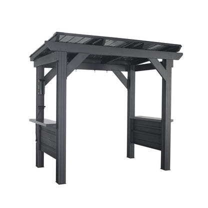Backyard Discovery Rockport 8' x 6' Galvanized Steel BBQ Grill Gazebo Pavilion with Hardtop Steel Roof, Bar Tops, Powerport, Snow Load Support, Wind Resistance, Cook Station for Outdoor Patio or Deck