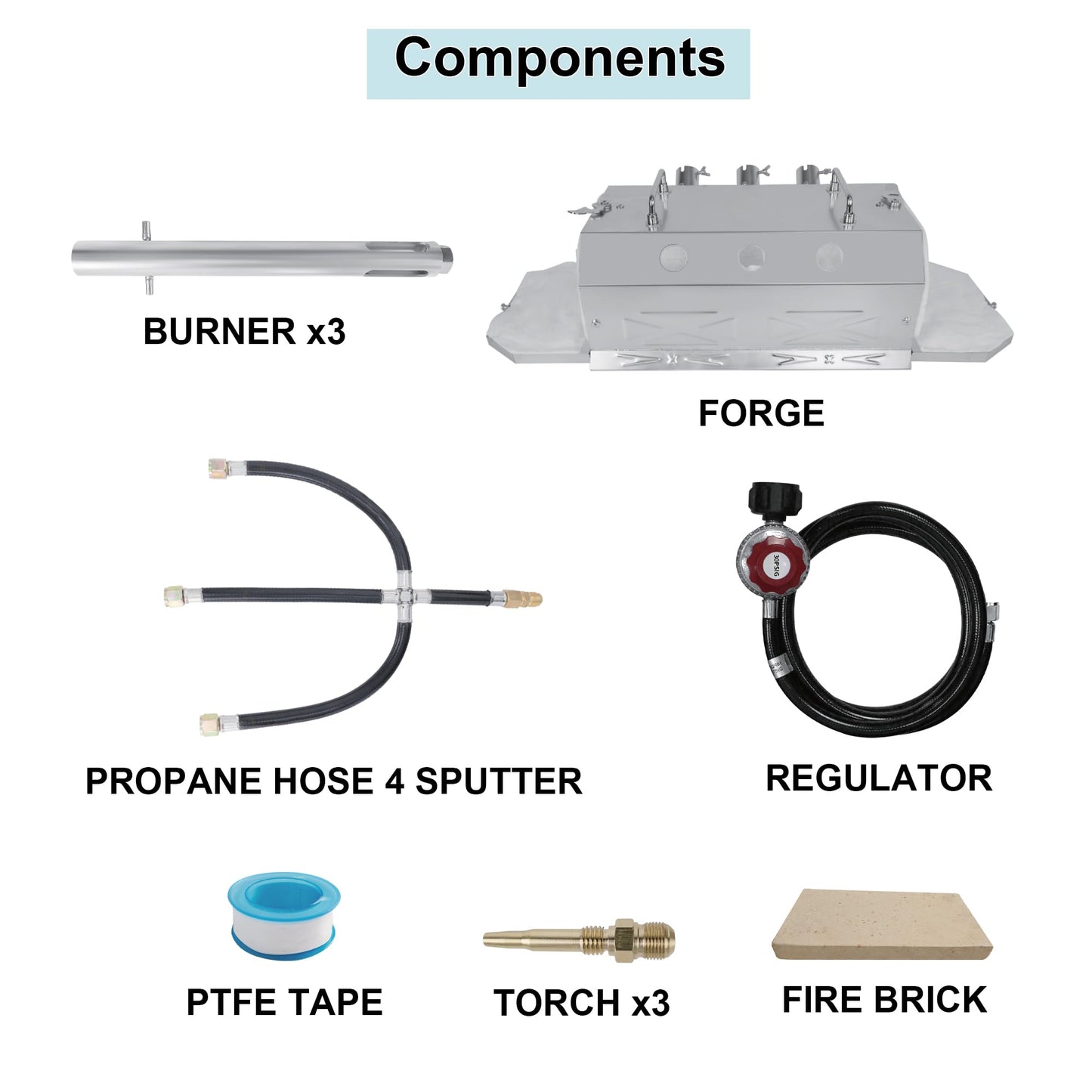 Nelyrho Portable Blacksmith Beginner Forge Kit with 30PSI Regulator, 3 Burner Professional Artists Hobby Knife Making Blacksmith Tools (Triple Burners)