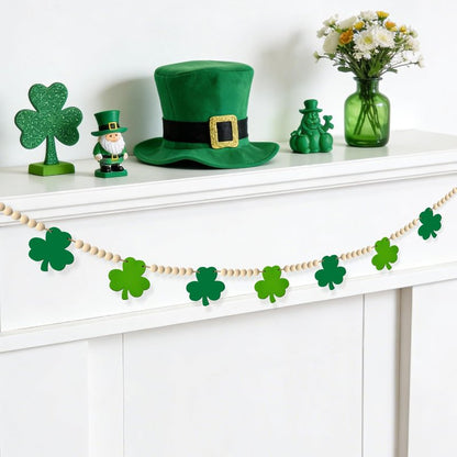St Patricks Day Decorations St Patricks Day Decor Pre-Assembled Irish Wooden Beads Shamrock Garland Decorations for Mantel Wall Decor March Celebration Home Party Birthday