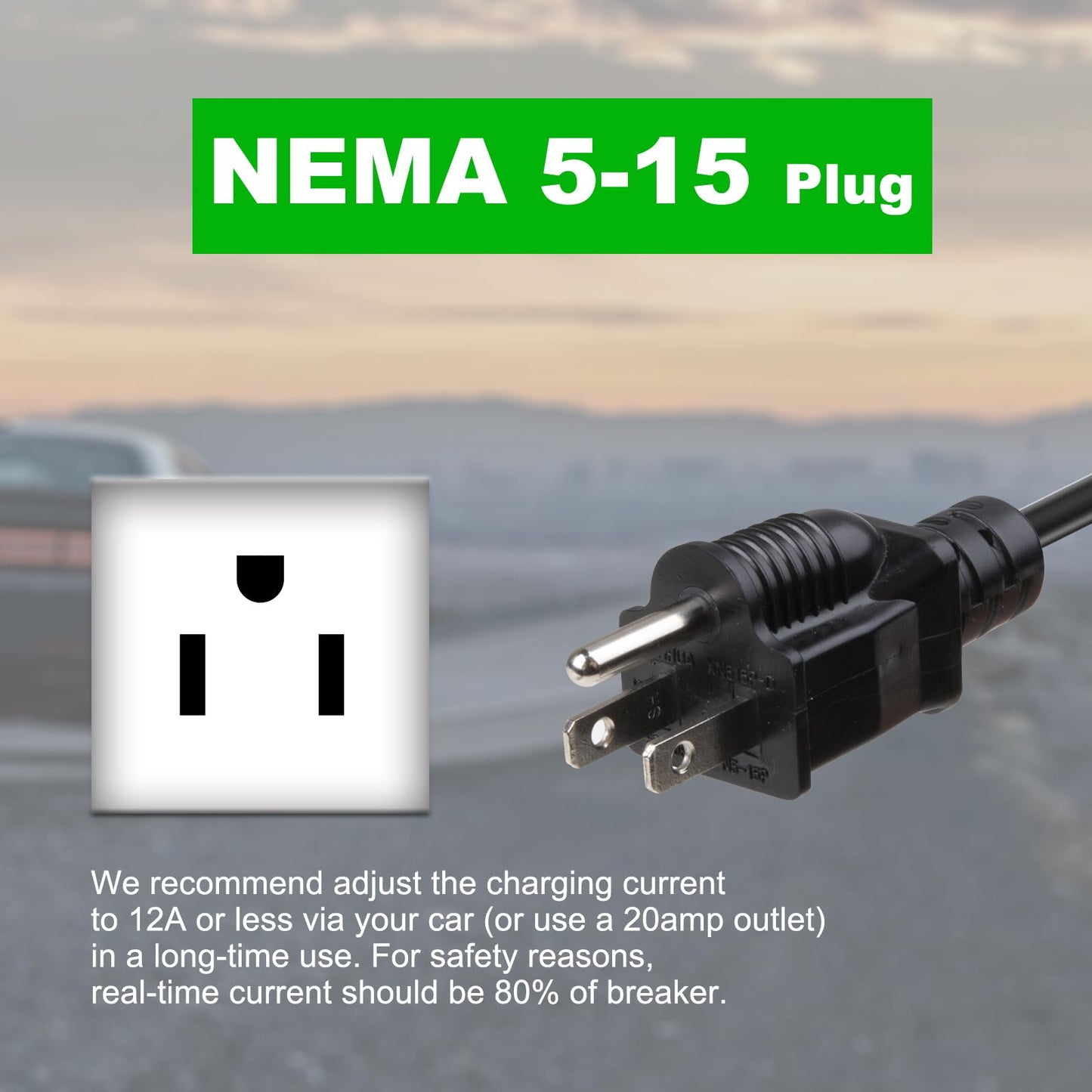 Morec 15A EV Charger Level 1 NEMA5-15P ev Charging Cable 100V-120V Portable EVSE SAE J1772 Plug Home Electric Vehicle Charging Station Compatible with All EV Cars 6m (20 feet)