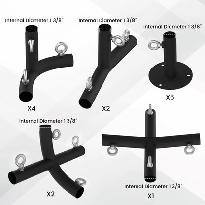 Neorexon 1 3/8'' Canopy Fittings for 6 Leg Carport Frame Parts, Black Canopy Pipe Fittings with Eye Bolts, Carport Frame Kit Low Peak Connectors with 156 Degree Angle(15Pcs)