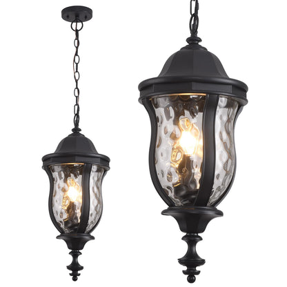 Smeike Large Outdoor Pendant Light Fixtures, 23.6'' Exterior Hanging Lantern Porch Light Adjustable, Black Hanging Lamp Farmhouse Exterior Chandelier Ceiling Mount for Entrance Patio