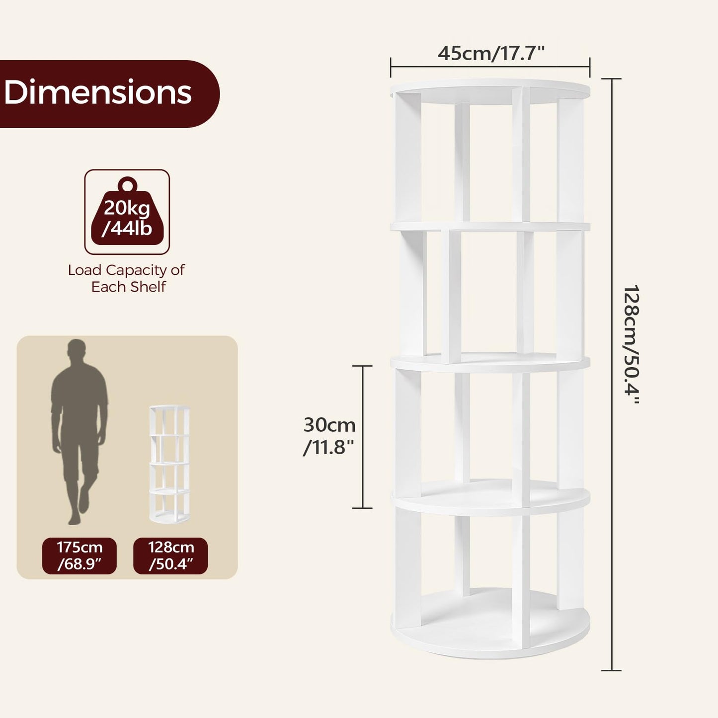 MAHANCRIS Folding Countertop Kitchen Island Cart and 4-Tier Rotating Bookshelf Bundle, Kitchen Island Table with Towel Rack, Spinning Bookshelf Tower, for Living Room, Study, KIBZ12501-BKWT6401