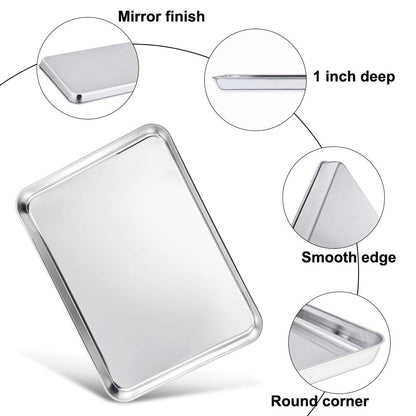 TeamFar Baking Sheet Set of 4, 16/12.5/10/9.3 Inch Stainless Steel Baking Pan Tray Cookie Sheet, Non Toxic & Healthy, Rust Free & Easy Clean - Dishwasher Safe