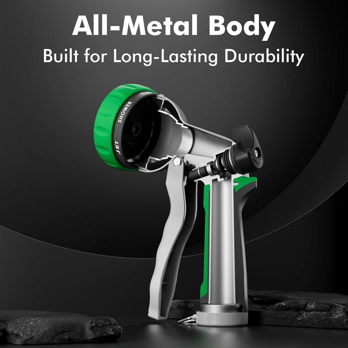 RESTMO Heavy Duty Metal Garden Hose Nozzle - 7 Adjustable Spray Patterns for Efficient Watering & Cleaning