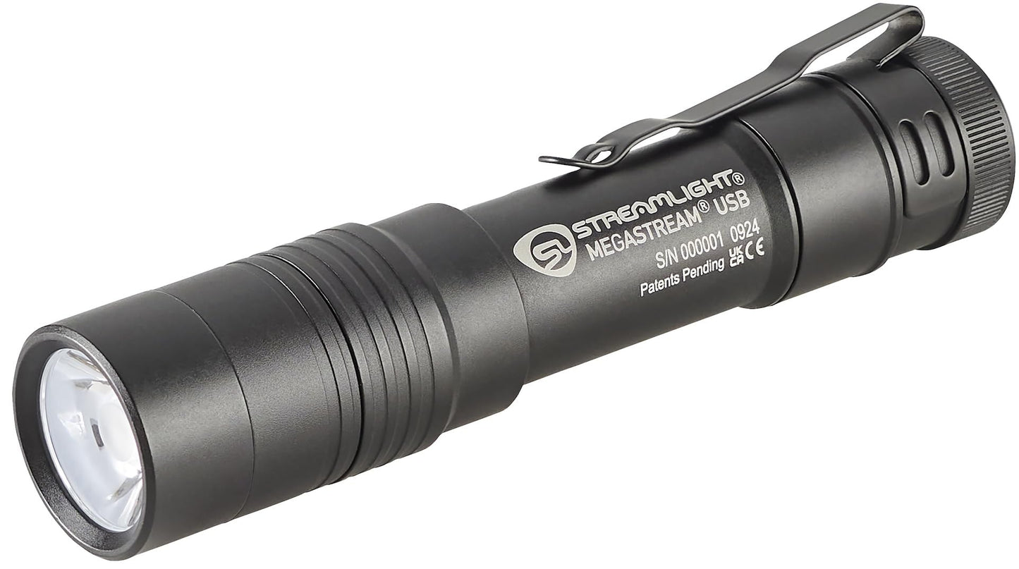 Streamlight 66210 MegaStream USB 1800-Lumen 26000-Candela Rechargeable EDC Flashlight Includes Rechargeable Battery, USB-C Cable, and Holster, Black