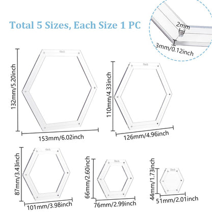 AHANDMAKER 5 Pieces Hexagon Quilting Templates 2 Inch, 3 Inch, 4 Inch, 5 Inch, 6 Inch Acrylic Quilting Templates Hexagon Acrylic Patchwork Rulers for Crafting Sewing Quilt Making Patchwork