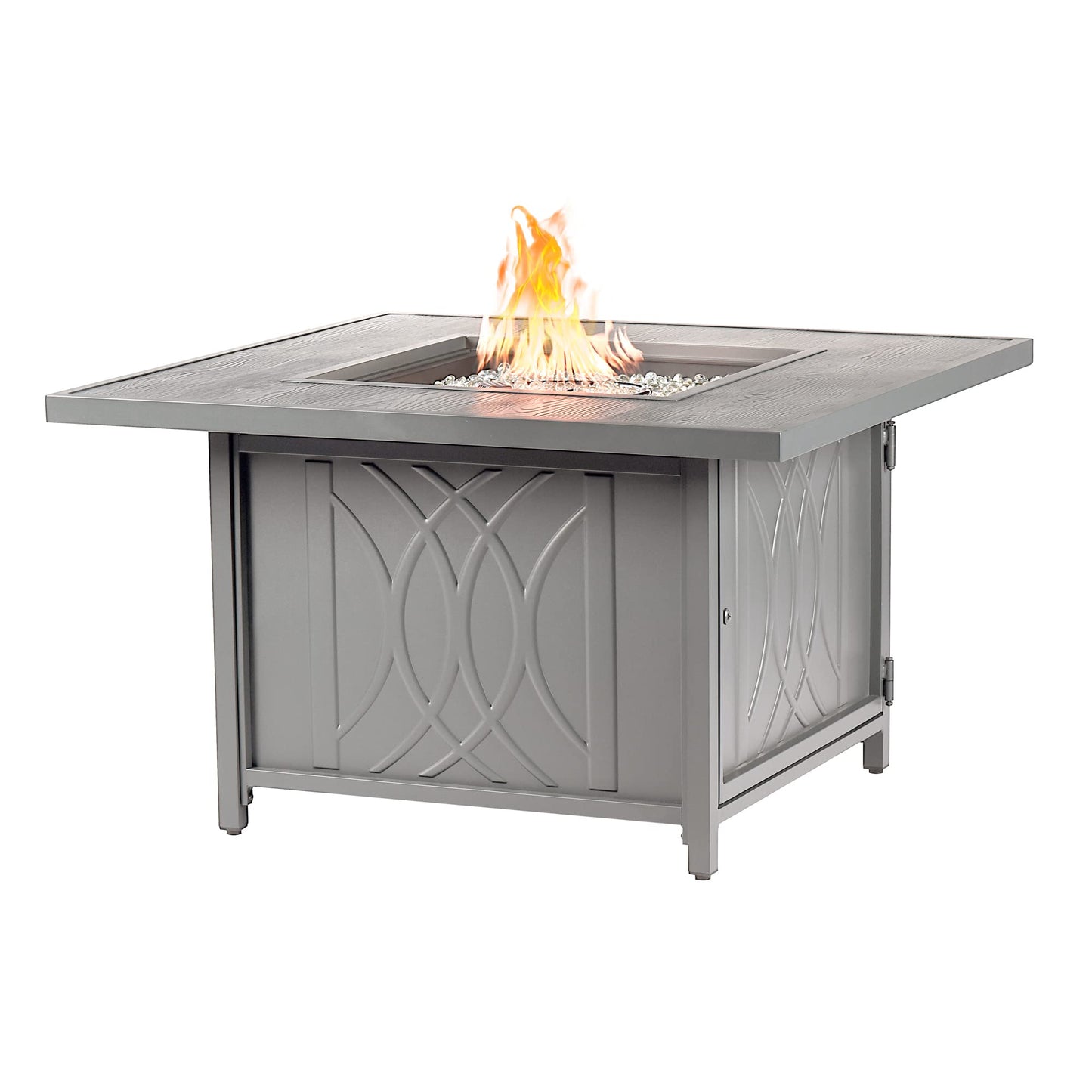 Square 42 in. x 42 in. Aluminum Propane Fire Pit Table with Glass Beads, Two Covers, Lid, 57,000 BTUs in Grey Finish