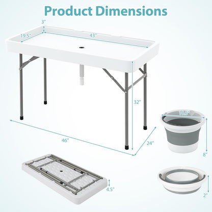 Giantex Folding Ice Cooler Table, 46'' Outdoor Chill Bar Table with Drain, Foldable Bucket & Removable Matching Skirt, for Events, Party, Camping, Buffet Beverage Server, White