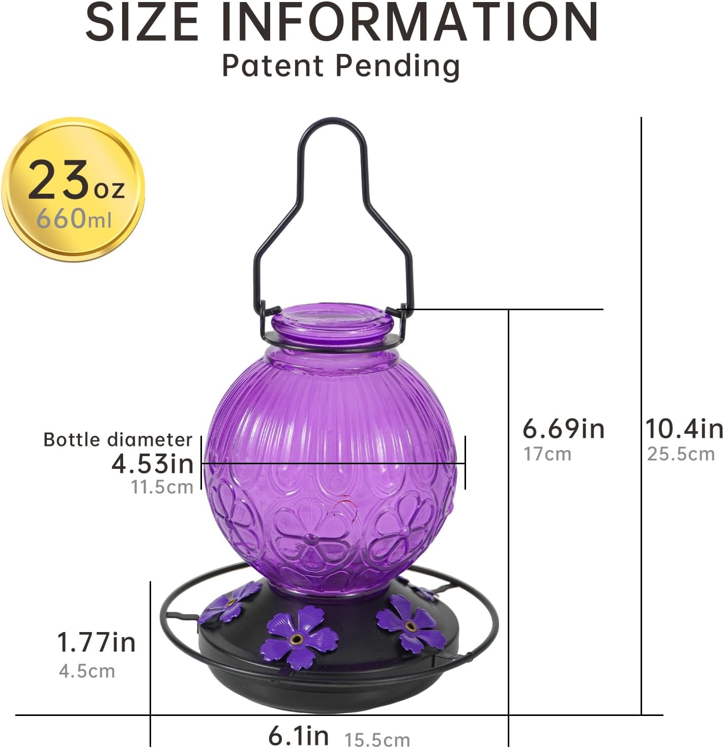 Skiennix Glass Hummingbird Feeder - 23oz Leak-Proof Outdoor Nectar Feeder with 5 Flower Ports | Purple Garden Decor Gift for Mom