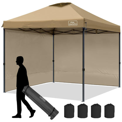 KAMPKEEPER 10x10 Pop-Up Canopy Tent, Waterproof, Portable Shade with Side Walls, Adjustable Instant Outdoor Shelter for Camping, Backyard, and Events, Khaki