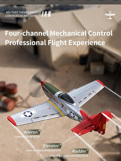 P51 RC Plane 4 Channel Remote Control Airplane with Aileron/Aerobatic/3Level FC/Gyro Stabilizer Easy Control for Boys Adults Beginners Best Mustang RC Airplane Fighter Glider Gift for Kids Youths 8-16