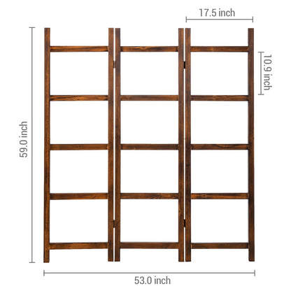 Blanket Ladder,Burnt Wood Blanket Ladder 59" H Freestanding and Folding, 6 Tier and 3 Panel Towel Rack for Bathroom, Decorative Display Ladder Shelf Quit Rack for Living Room, Brown.