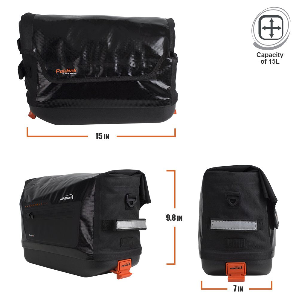 Ibera Bike Trunk Bag - PakRak Clip-On Quick-Release Waterproof Bicycle Commuter Bag (Black)