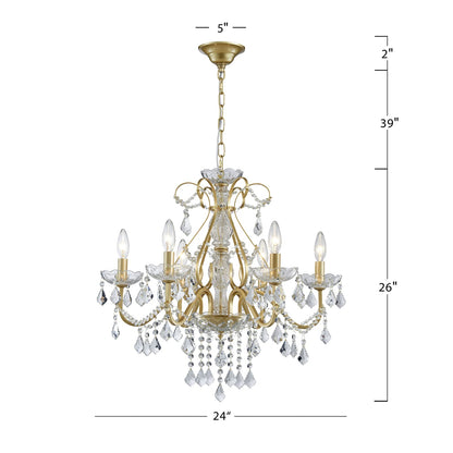 Bestier Gold Vintage Candle Chandelier Lighting Fixture for Dining Room, 6 E12 Bulbs Required, D24in x H26in