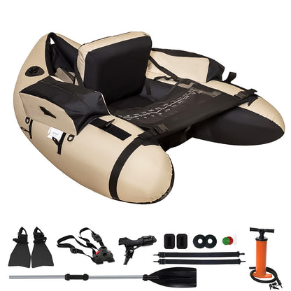 Xproutdoor Fishing Float Tube with Adjustable Backpack Straps, Storage Pockets, Fish Ruler, Fly Fishing Boat with Pump, Oar, Rod Holder and Mount, Fins, 350LBS Load Bearing Capacity, FT003,Khaki