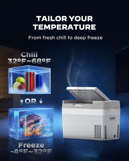Marsail 12 Volt Refrigerator 12V Car Fridge 32QT Portable Freezer Compressor Cooler -4°F68°F, 12/24V DC 110~240 Volt AC, for Camping Travel Truck RV, Home Efficient Cooling & Large Capacity, Grey