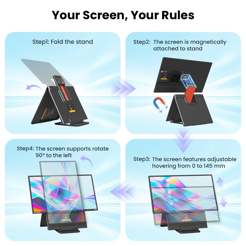 Hyangin 24-inch Large Portable Monitor for Laptop, 2026 Upgraded 1080P FHD 100Hz Portable Screen,125% sRGB IPS Portable Second Monitor with Adjustable Stand for Laptop, MacBook, Phones
