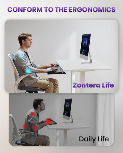 Zontera Ergonomic Keyboard Tray Under Desk, Pull Out with Adjustable C-clamp, 25.6 (31.5 Including Clamps) x 11.8 Inch Slide Out Computer Keyboard Drawer Mouse Tray for Typing, Large & Black