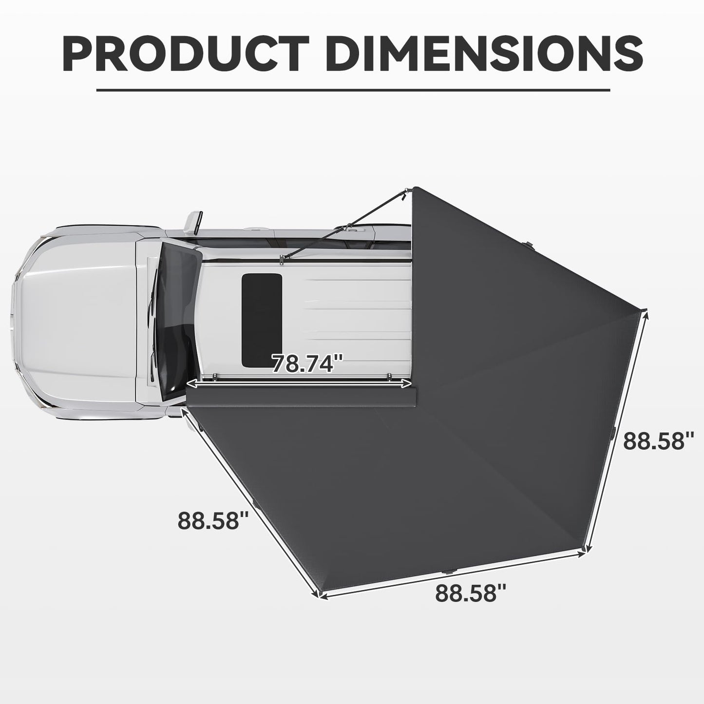 EROMMY 270 Degree Car Side Awning with Built-in LED Light, Fan-Shaped Wide Coverage for SUV, Van, Camper and Truck, Waterproof Overland Camping Shelter