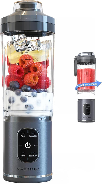 Skiennix Personal Blender - Portable Smoothie Maker with 4 Programs | Cordless USB-C Rechargeable, 18 oz