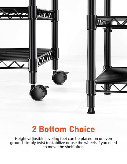 YSSOA 3-Tier Heavy Duty Storage Shelves 750Lb Capacity, 24.02" D x 13.78" W x 31.98" H Shelving Unit for Pantry, Garage, Laundry and Kitchen, Black, 2 Pack