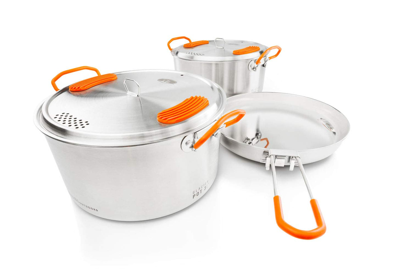 GSI Outdoors Glacier Stainless Steel Base Camper - Medium - 3 Pieces Cookset - Compact, & Durable Pot Pan for Camping