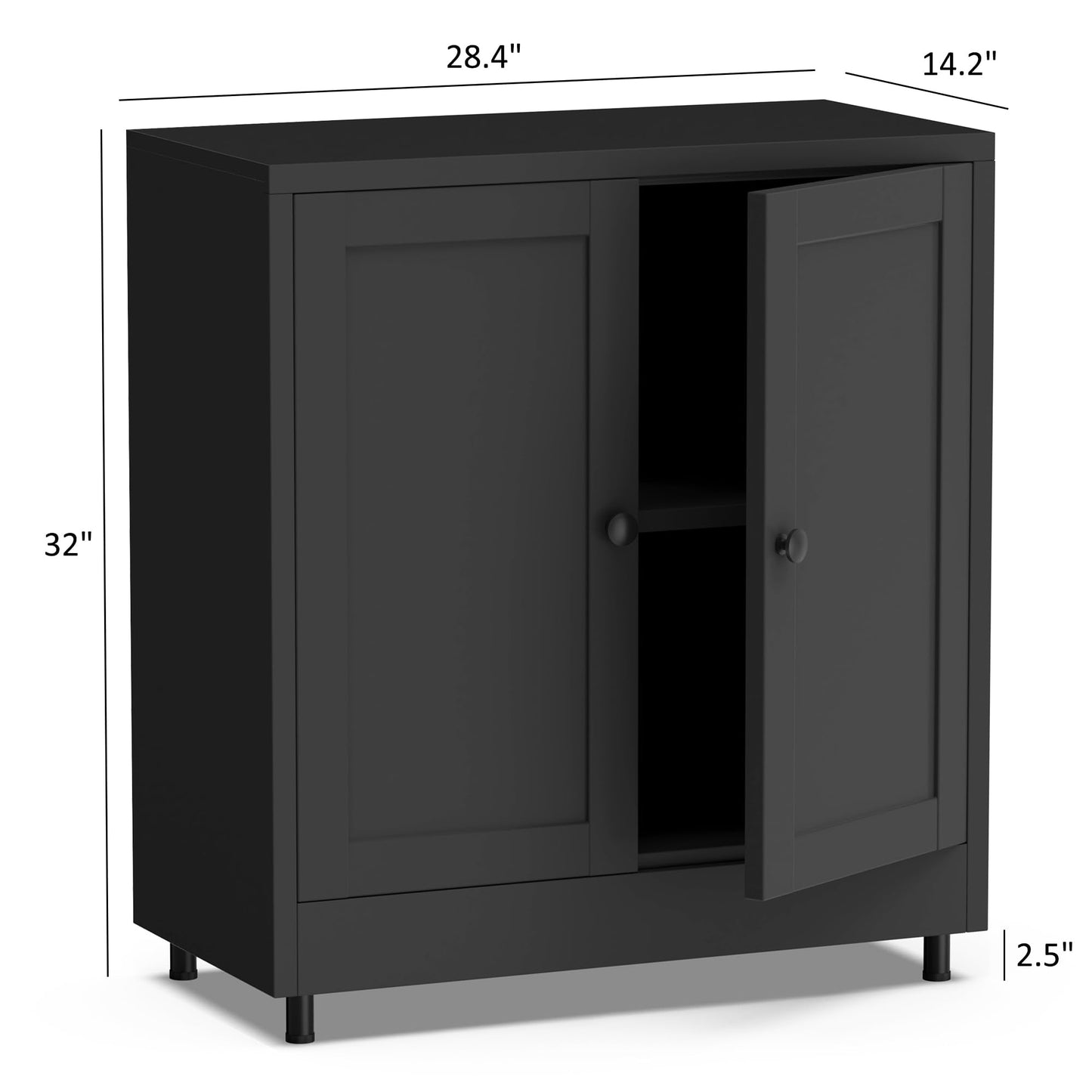 JINGUR Metal Storage Cabinet with 2 Doors and Adjustable Shelf, Steel Sideboard Buffet Cabinet for Home Office Hallway Entryway Kitchen Living Dining Room (Black)