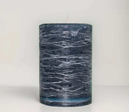 Modern Candle Design Large Unscented Rustic Nordic Pillar Candle Handmade in The USA (Calming Blue)