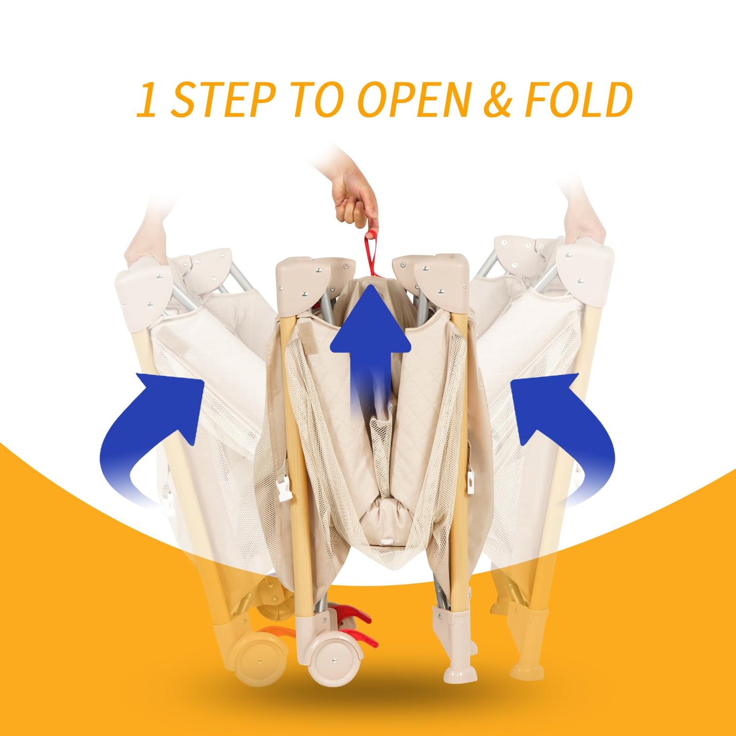 Baby Bassinet Bedside Crib for Travel with One-Hand Setup 5-in-1 Foldable Baby Playpen, Portable Pack and Play with Bassinet,Diaper Changer & Adjustable Mattress for Newborn to Toddler (Khaki)