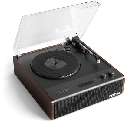 Victrola Eastwood Signature – Bluetooth Record Player – 3-Speed Turntable, Built-in Speakers, Premium MM Cartridge, Vinyl Stream for Wireless Streaming, Removable Dust Cover, (Espresso)