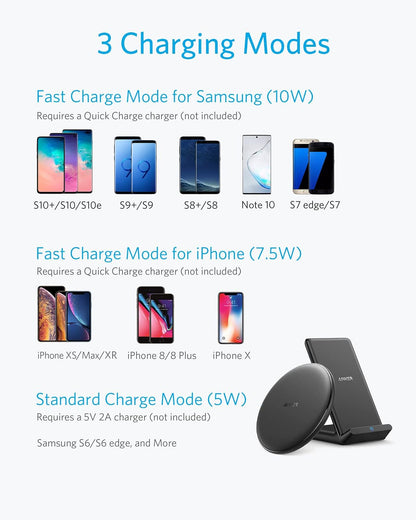 Anker Wireless Chargers Bundle, PowerWave Pad & Stand Upgraded, Qi-Certified, Fast Charging iPhone 14/14Pro/14 Plus/14 Pro Max, 13/13 Mini/13 Pro/13 Pro Max, SE, Galaxy S20, Note10 (No AC Adapter)