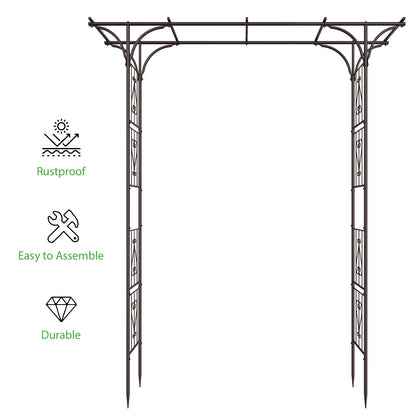 OUSHENG 87in Garden Arbor, Metal Arch Trellis for Climbing Plants Outdoor, Steel Archway for Wedding Ceremony Party Christmas Decoration Decor Pergola Backyard Lawn, Brown