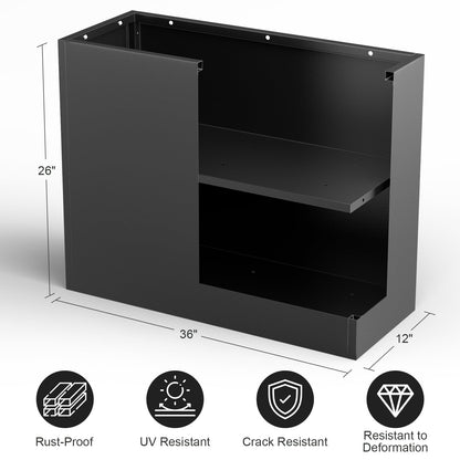 Tall Metal Planter Box for Outdoor Plants 36"L x 12"W x 26"H, Heavy Duty Steel Large Rectangular Planter Box with Removable Insert Shelf, Modern Décor for Tall Plants, Trees, Flowers (Black)