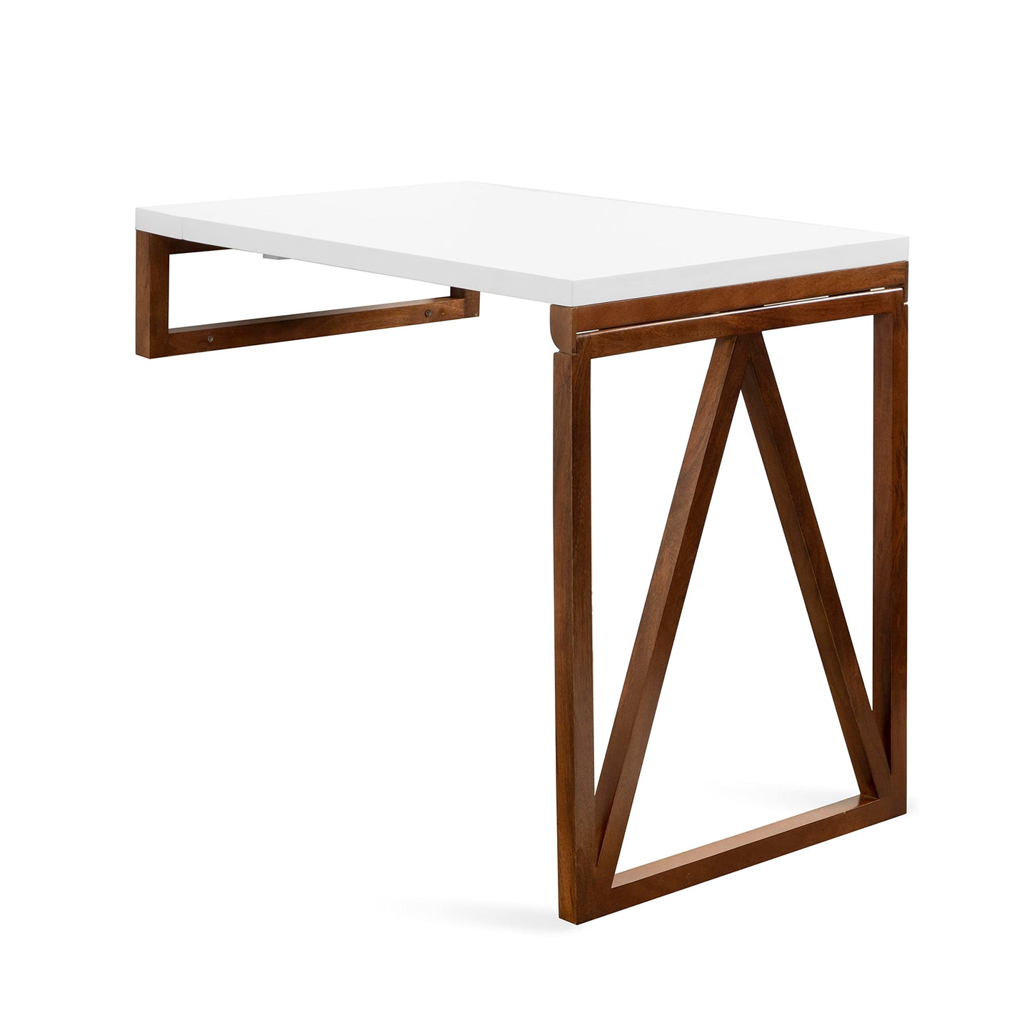 Kate and Laurel Kaya Modern Wall-Mounted Folding Table, 24 x 33 x 31, White and Walnut, Space-Saving Versatile Table with Folding Design for Dining Room or Home Office Decor