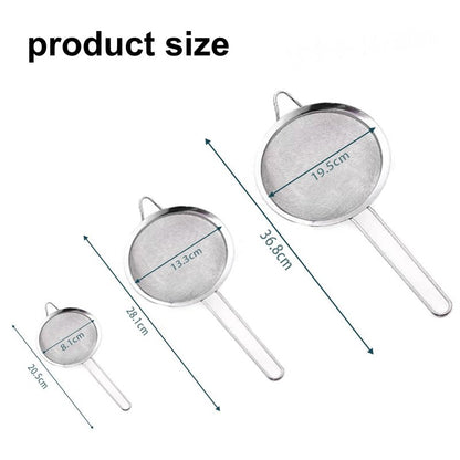 3Pcs Stainless Steel Fine Mesh Strainer Set (Small/Medium/Large) – Metal Sieve Sifter with Handle, Ideal for Rice/Juice/Quinoa/Flour, Kitchen Baking & Straining Tools