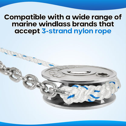 FUCNEN Windlass Anchor Rode, 1/2" Anchor Rope/line 100ft with 1/4" Anchor Chain 10ft and Swivel Connector, G4 316 Stainless Steel Short-Link Marine Chain with 3-Strand Nylon Rope