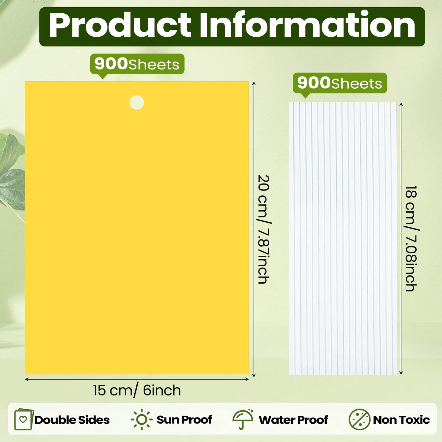 Qualirey 900 Pcs 6x8 Inch Yellow Sticky Traps for Gnats, Dual-Sided Sticky Gnat Traps for Indoor Outdoor, Fly Catcher for Fungus Gnats, Fruit Flies, Whiteflies– Bulk Pack with Twist Ties