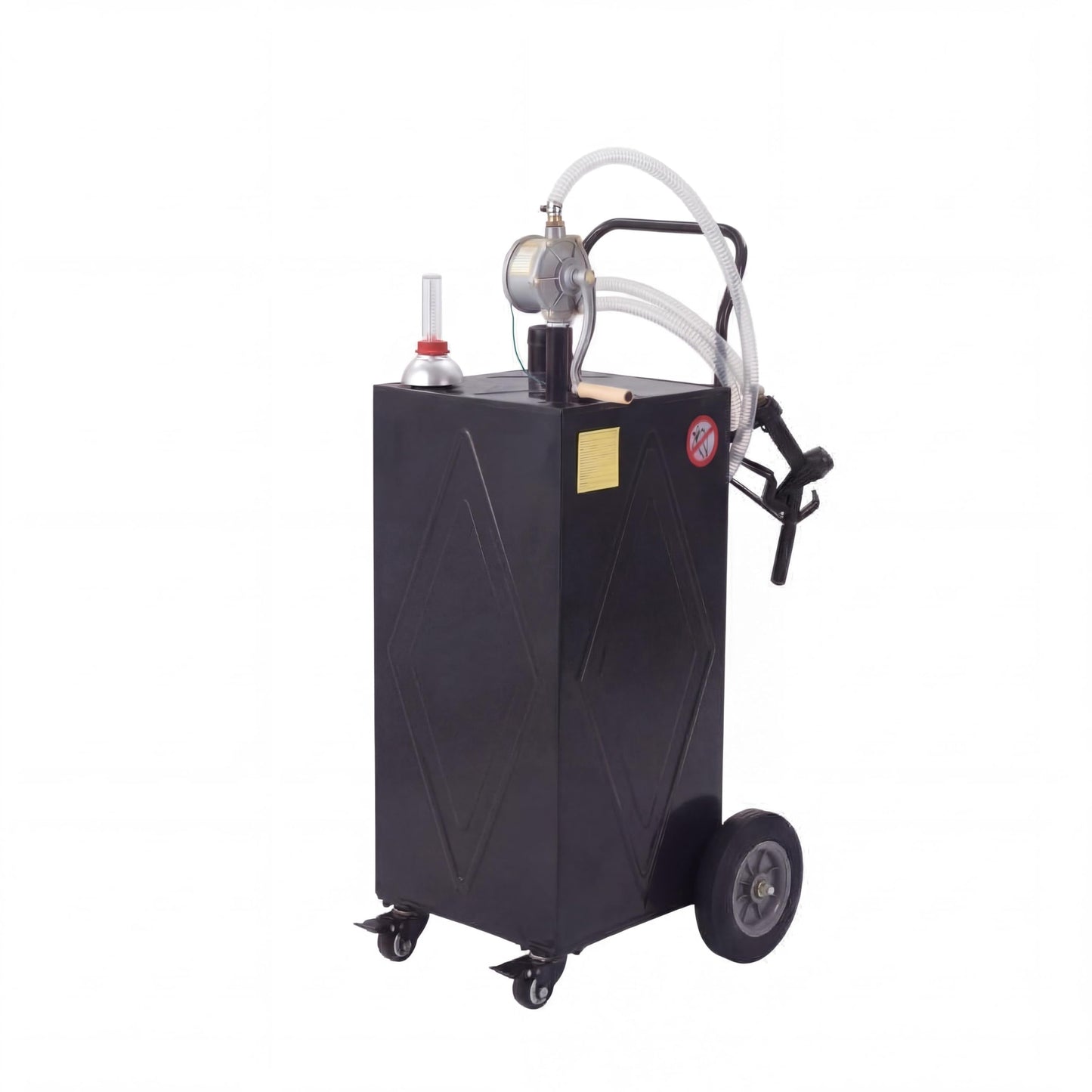 GarveeTech 35 Gallon Fuel Caddy with Manual Pump, Portable Fuel Transfer Tank on Wheels, Heavy Duty Gasoline & Diesel Storage Container for Trucks, Boats, ATVs, Lawn Mowers, Farm Equipment - Black