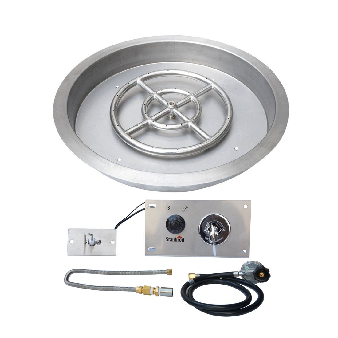 Stanbroil 19 Inch Drop-in Round Fire Pit Kit with Spark Ignition Kit, Propane Gas Version, 304 Stainless Steel