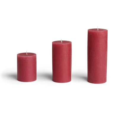 BASK Mottled Pillar Candles - Unscented Burgundy Candles Set of 3 - Dripless, Smokeless for All Occasions