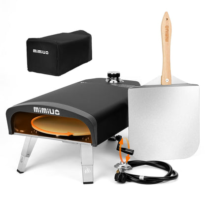 Mimiuo Manual Rotating Pizza Oven Outdoor Gas Propane, Mimiuo Portable 13-Inch Pizza Griller with Rotating Stone, Even Heating No Burning, Includes Oven Cover, Pizza Peel, Cordierite Stone