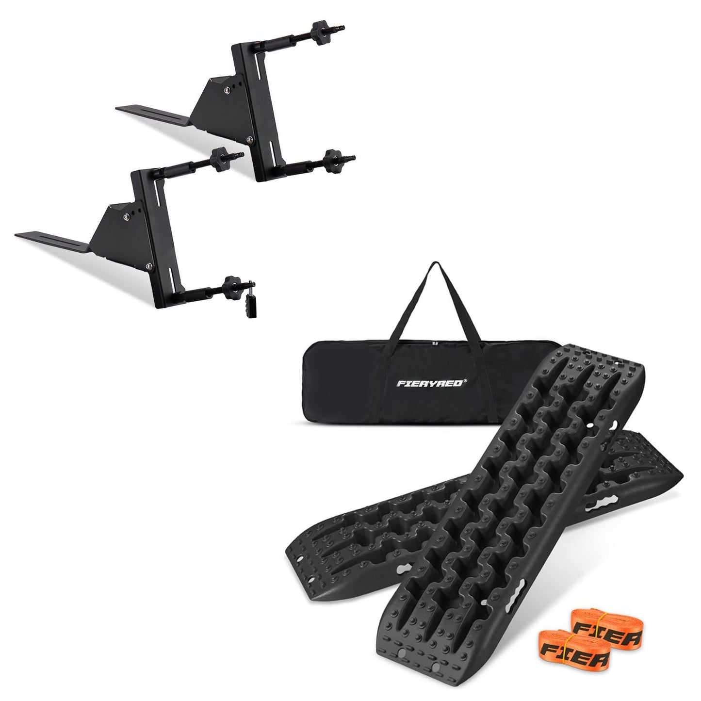 FieryRed Traction Boards Offroad, Recovery Boards with 2 Leashes and Carry Bag, Recovery Track Board Mounting Kit