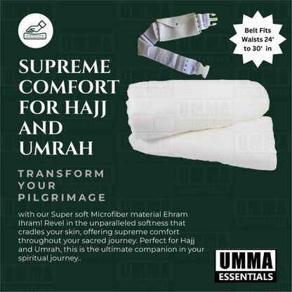 Kids Ihram Towels Set for Children – Includes Belt, 2 White Towels (75x150 cm), Ideal for Hajj and Umrah. A one-Size-fits-All Hajj Kit and Umrah Essentials for Boys’ Ihram, ehram, and ahram