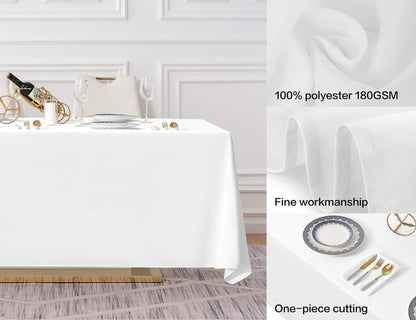Surmente White Rectangle Tablecloth 90 x 132-inch Rectangular Polyester Table Cloth for Weddings, Banquets, or Restaurants