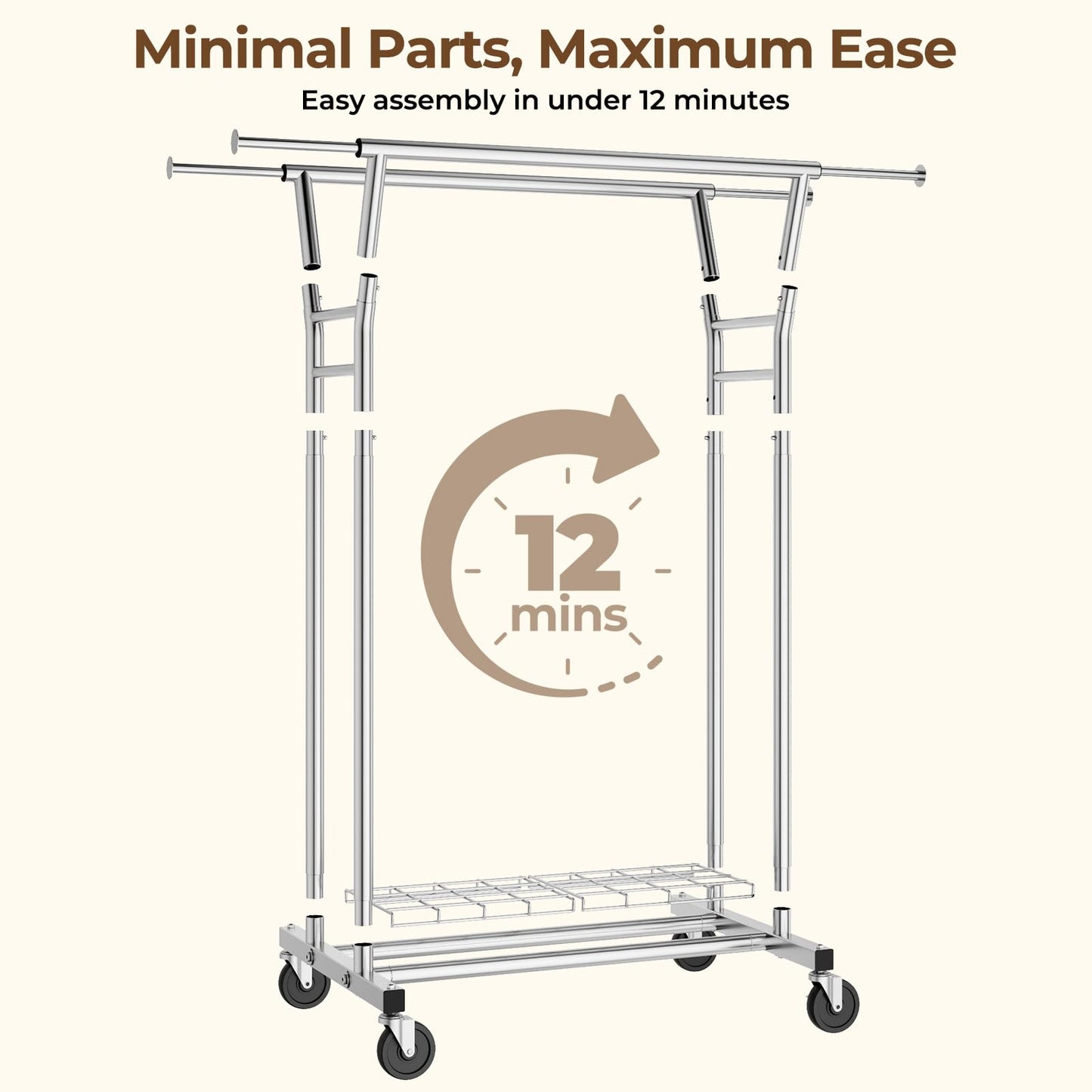 HYSEYY Heavy Duty Clothes Rack, Rolling Clothing Rack for Hanging Clothes with Shelves Load 700LBS,Portable Garment Wardrobe Closet Rack with Wheels for Bedroom,Laundry Room,Retail Store,Silver